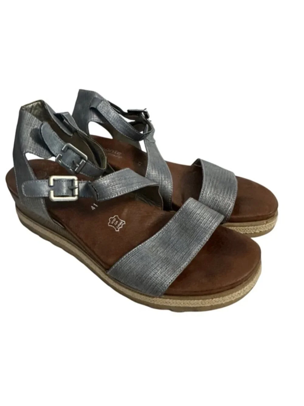 Remonte Icess 51 Denim Blue Leather Wedge Sandals Euro 41 Comfort Buckle